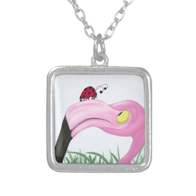 Pretty Pink Flamingo Silver Plated Necklace (Front)