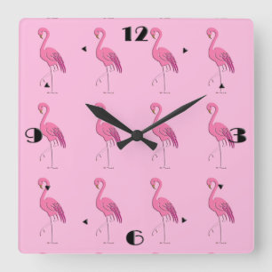 Pretty pink flamingo square wall clock
