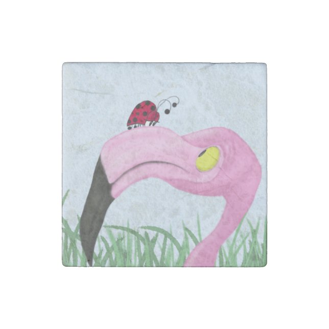 Pretty Pink Flamingo Stone Magnet (Front)