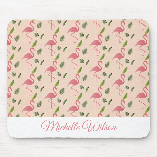 Pretty Pink Flamingo Tropical Custom Text Mouse Pad (Front)