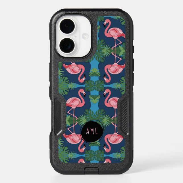 Pretty Pink Flamingo with Name Otterbox iPhone Case (Back)