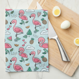 Pretty Pink Flamingos kitchen Kitchen Towel