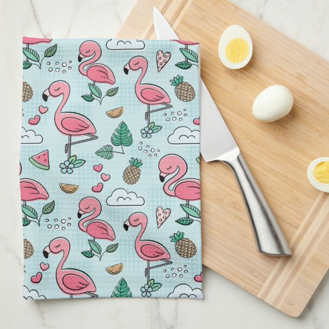 Pretty Pink Flamingos kitchen Kitchen Towel (Quarter Fold)