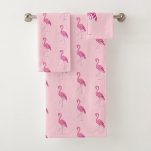 Pretty pink flamingos on a pink background bath towel set