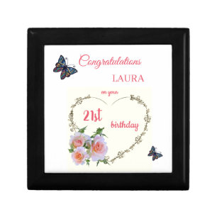 Pretty pink floral 21st Birthday design Gift Box