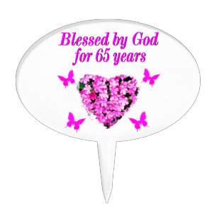 PRETTY PINK FLORAL 65TH BIRTHDAY DESIGN CAKE TOPPER