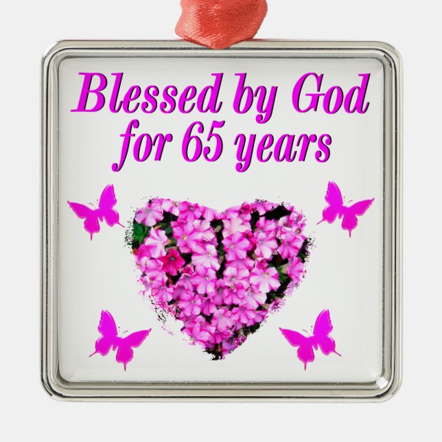 PRETTY PINK FLORAL 65TH BIRTHDAY DESIGN METAL ORNAMENT (Front)