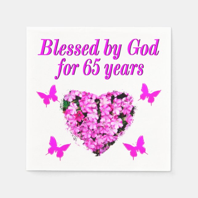 PRETTY PINK FLORAL 65TH BIRTHDAY DESIGN PAPER NAPKINS (Front)