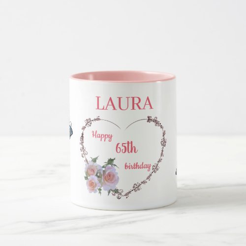 Pretty Pink Floral 65th Birthdays Mug