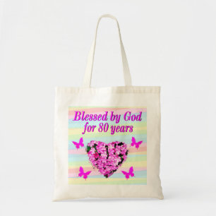 PRETTY PINK FLORAL 80TH BIRTHDAY BLESSING TOTE BAG