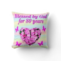PRETTY PINK FLORAL 80TH BIRTHDAY BLESSINGS PILLOW