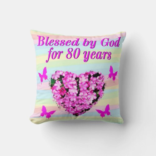 PRETTY PINK FLORAL 80TH BIRTHDAY BLESSINGS PILLOW