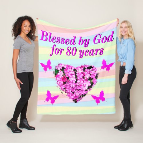 PRETTY PINK FLORAL 80TH BLESSINGS FLEECE BLANKET