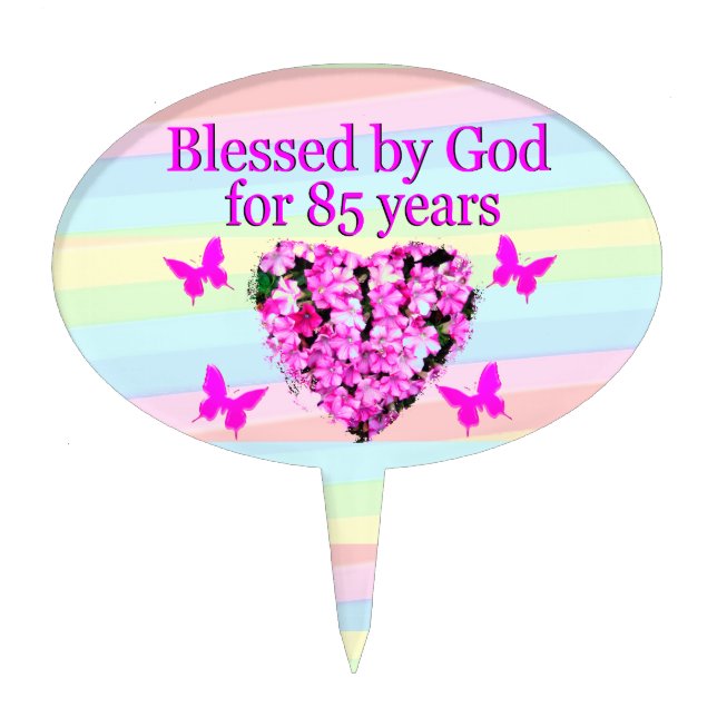 PRETTY PINK FLORAL 85TH BIRTHDAY CAKE TOPPER (Front)