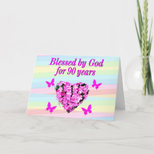 PRETTY PINK FLORAL 90TH BIRTHDAY CARD