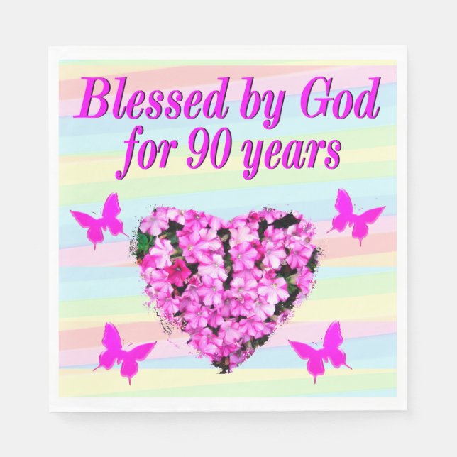 PRETTY PINK FLORAL 90TH BIRTHDAY PAPER NAPKINS (Front)