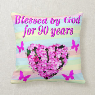 PRETTY PINK FLORAL 90TH BIRTHDAY PILLOW