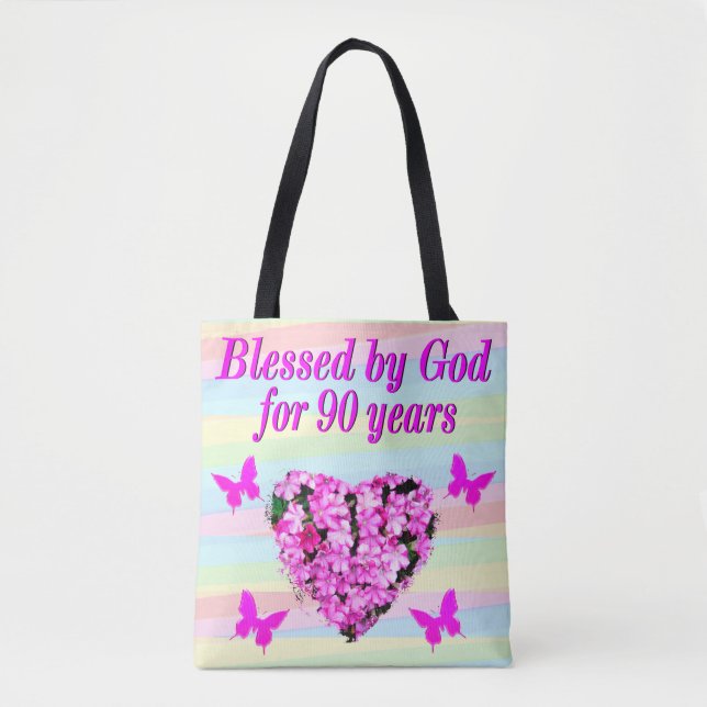 PRETTY PINK FLORAL 90TH BIRTHDAY TOTE BAG (Front)