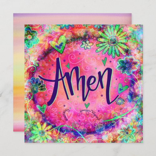 Pretty Pink Floral Amen Faith Inspirational Thank You Card