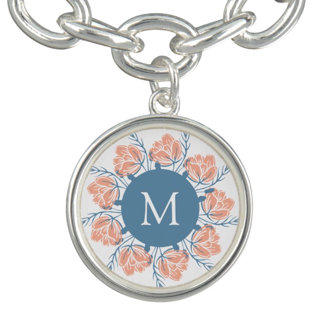 Pretty Pink Floral and Blue Monogram Bracelet (Design)