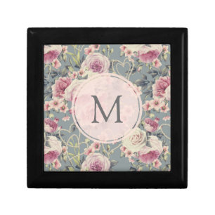 Pretty Pink Floral and Pearls Girly Monogram Gift Box