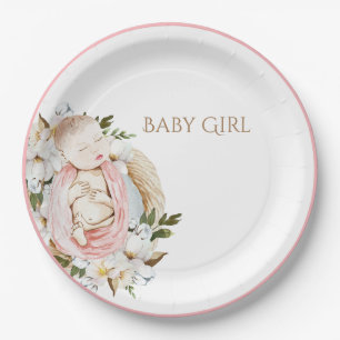 Pretty Pink Floral Baby Girl Baby Shower Paper Plates