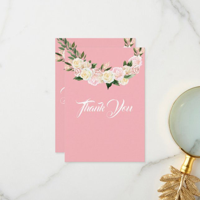 Pretty Pink Floral Baby Girl Thank You Card (Front/Back In Situ)