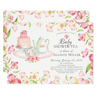 Pretty Pink Floral Baby Tea Party Invitation