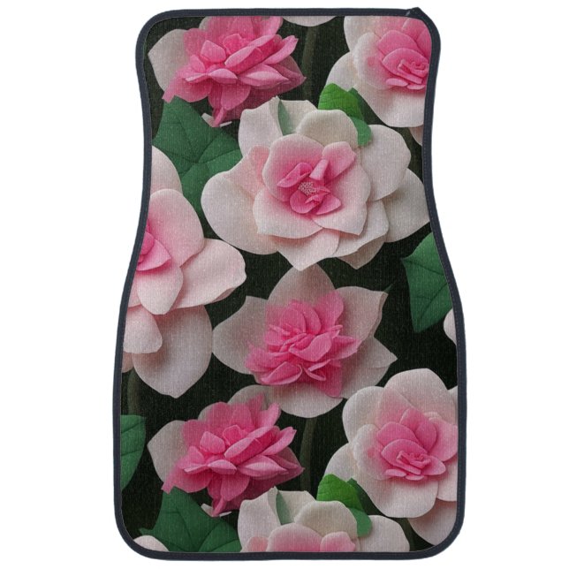 Pretty pink floral boho greenery pattern car floor mat (Front)