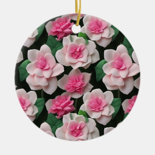 Pretty pink floral boho greenery pattern ceramic ornament