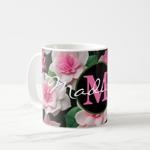 Pretty pink floral boho greenery pattern coffee mug