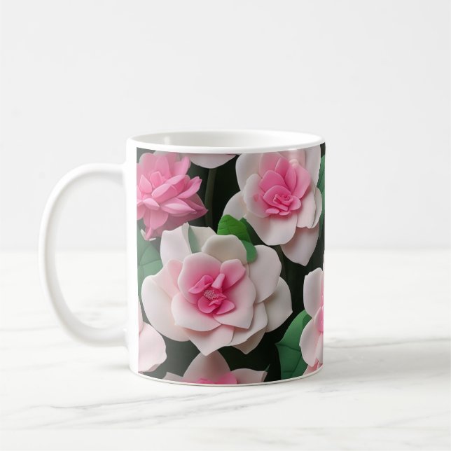 Pretty pink floral boho greenery pattern coffee mug (Left)