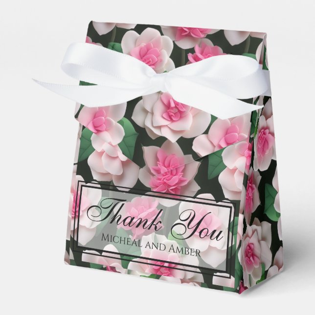 Pretty pink floral boho greenery pattern favor boxes (Front Side)