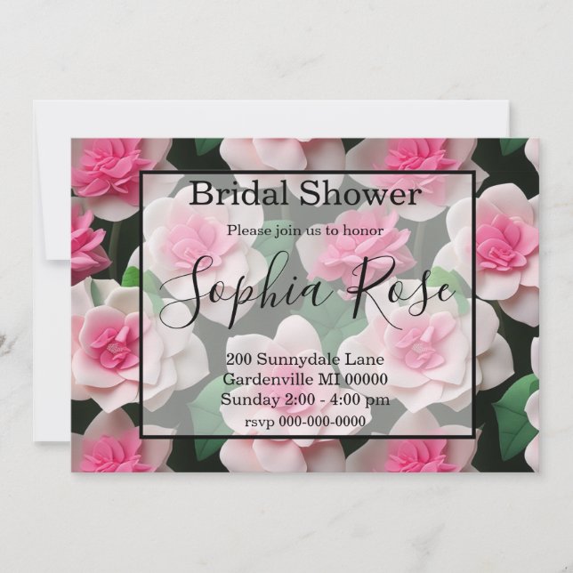 Pretty pink floral boho greenery pattern invitation (Front)
