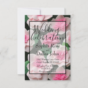 Pretty pink floral boho greenery pattern invitation