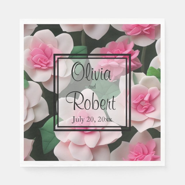 Pretty pink floral boho greenery pattern napkins (Front)