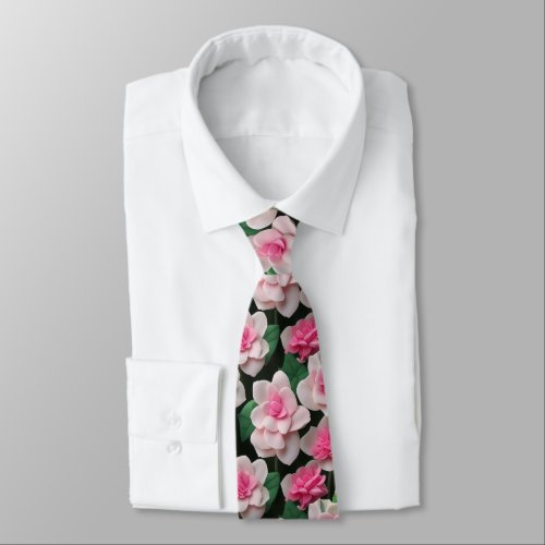 Pretty pink floral boho greenery pattern neck tie