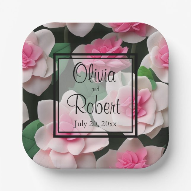 Pretty pink floral boho greenery pattern paper plates (Front)