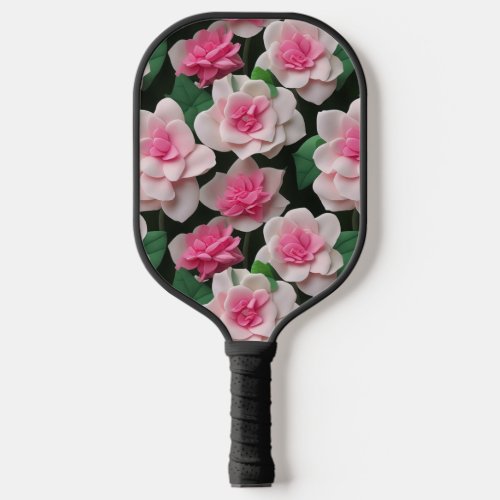 Pretty pink floral boho greenery pattern pickleball paddle