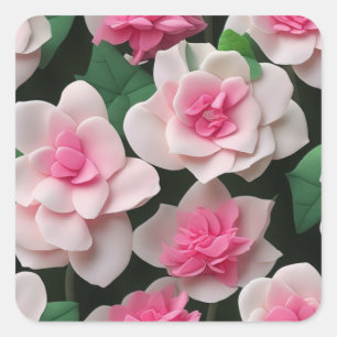 Pretty pink floral boho greenery pattern square sticker