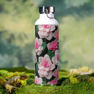 Pretty pink floral boho greenery pattern water bottle