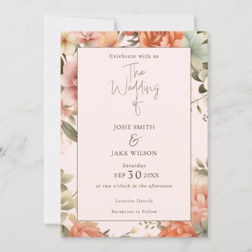 Pretty pink floral Border wedding Invitation