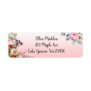 Pretty Pink Floral Bouquet and Butterfly Label
