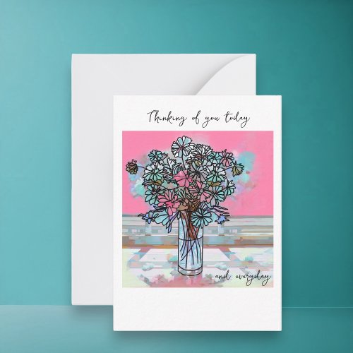 Pretty Pink Floral Bouquet Thinking of You  Note Card