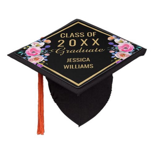 Pretty Pink Floral Bouquets CLASS OF 2024 Graduate Graduation Cap Topper