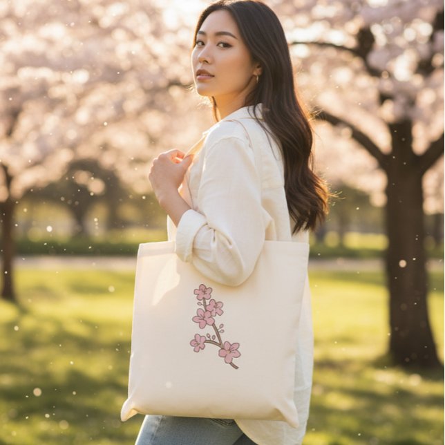 Pretty Pink Floral Branch Spring Blossom Tote Bag (Creator Uploaded)