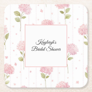 Pretty Pink Floral Bridal Shower Square Paper Coaster