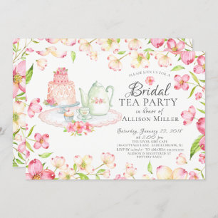 Pretty Pink Floral Bridal Tea Party Invitation