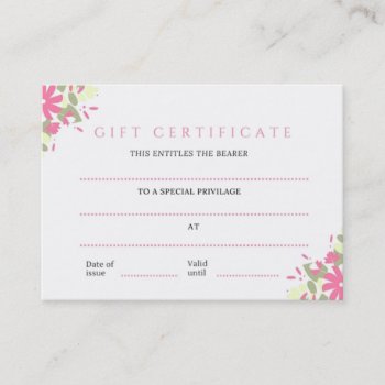 Pretty Pink Floral Business Gift Certificate by businessmailers at Zazzle