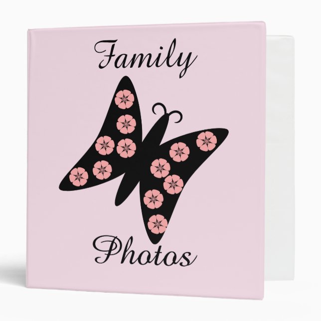 Pretty Pink Floral Butterfly Family Photo Album 3 Ring Binder (Front/Inside)